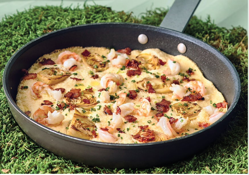 Tortillas de alcachofas y gambas